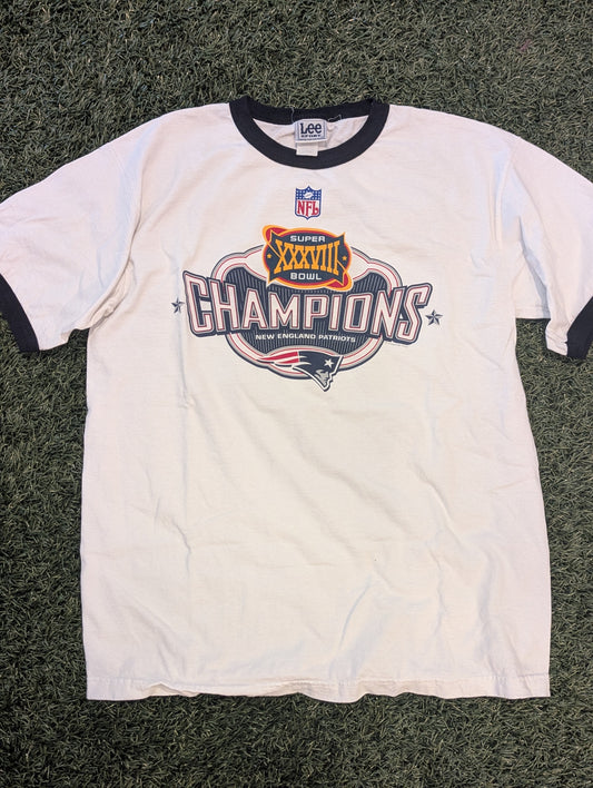 Y2K New England Patriots Super Bowl XXXVIII Ringer Tee - L