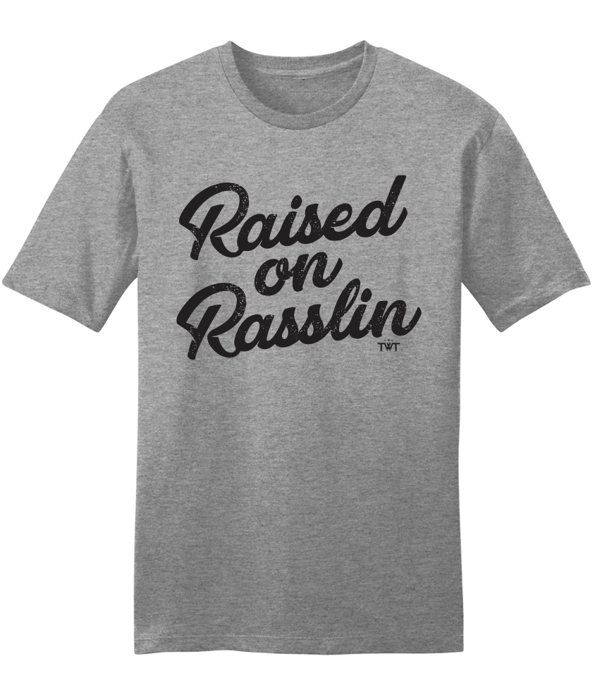 The Raised on Rasslin' Retro Tee - Grey