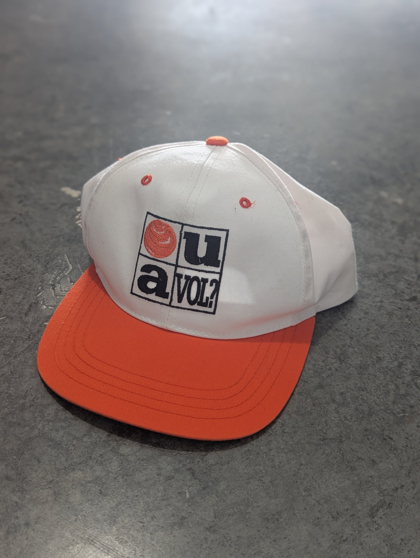 90s Orange U A Vol White Snapback Hat